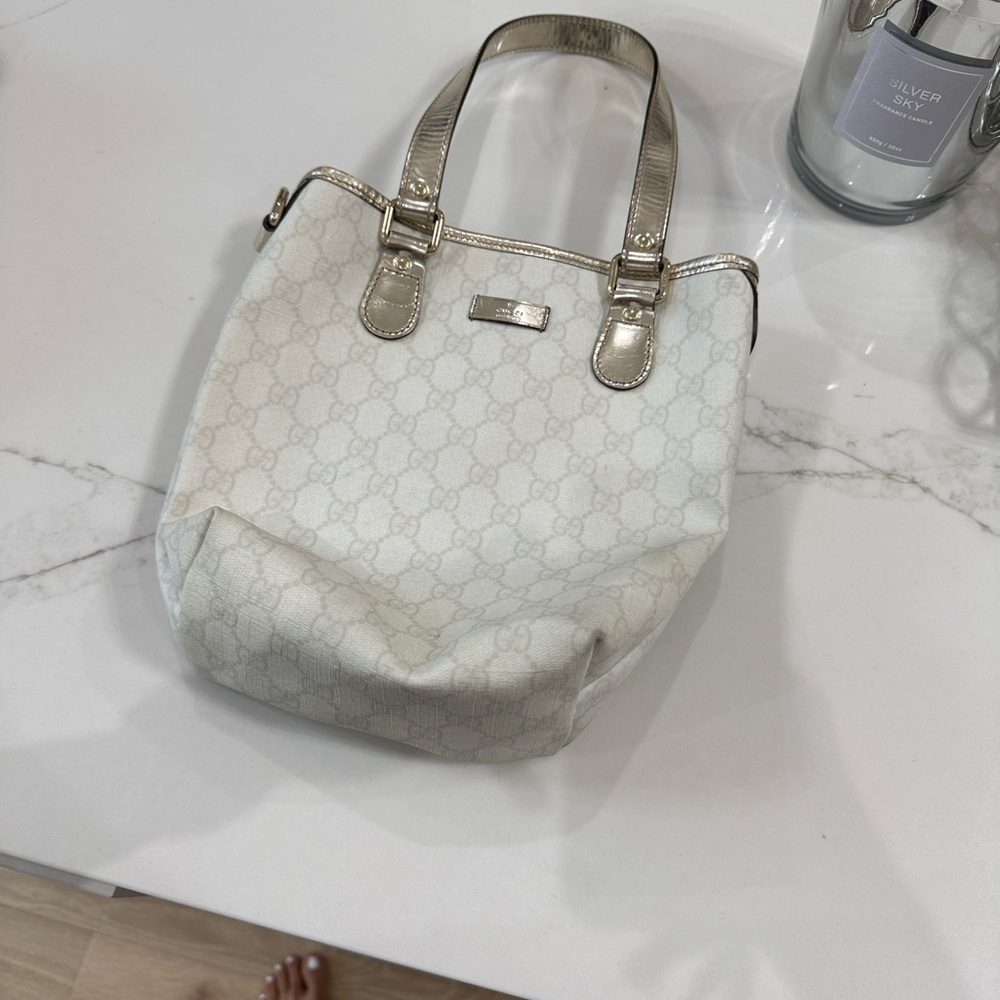 Gucci White and Silver Tote Bag